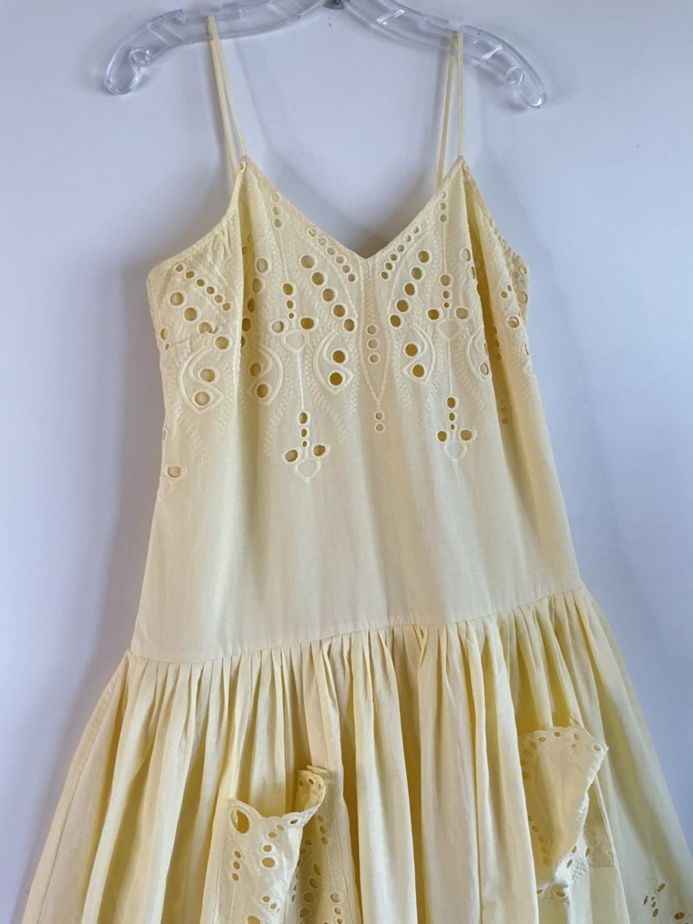 Hunter Bell Martin Eyelet Drop-Waist Yellow Embroidered Sundress Small - Picture 4 of 10
